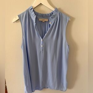 LOFT NWOT mixed media sleeveless ruffle blouse L